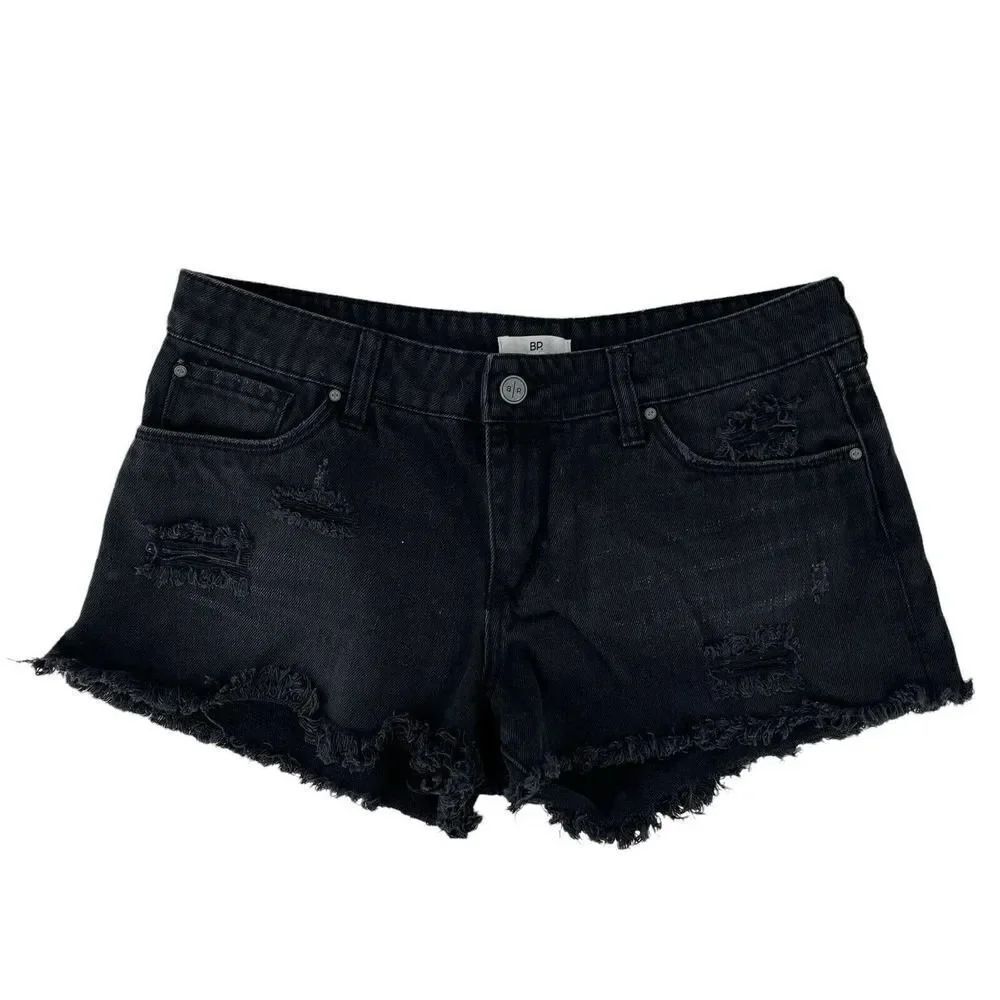 Cut Off Jean Shorts Black Denim Distressed BP Size 28 Waist Mid Rise Festival